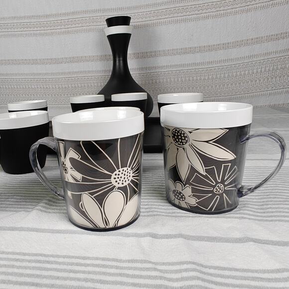 Vintage 1970s David Douglas Black & White Therm Ware Set with Tray Rare - Picture 8 of 13